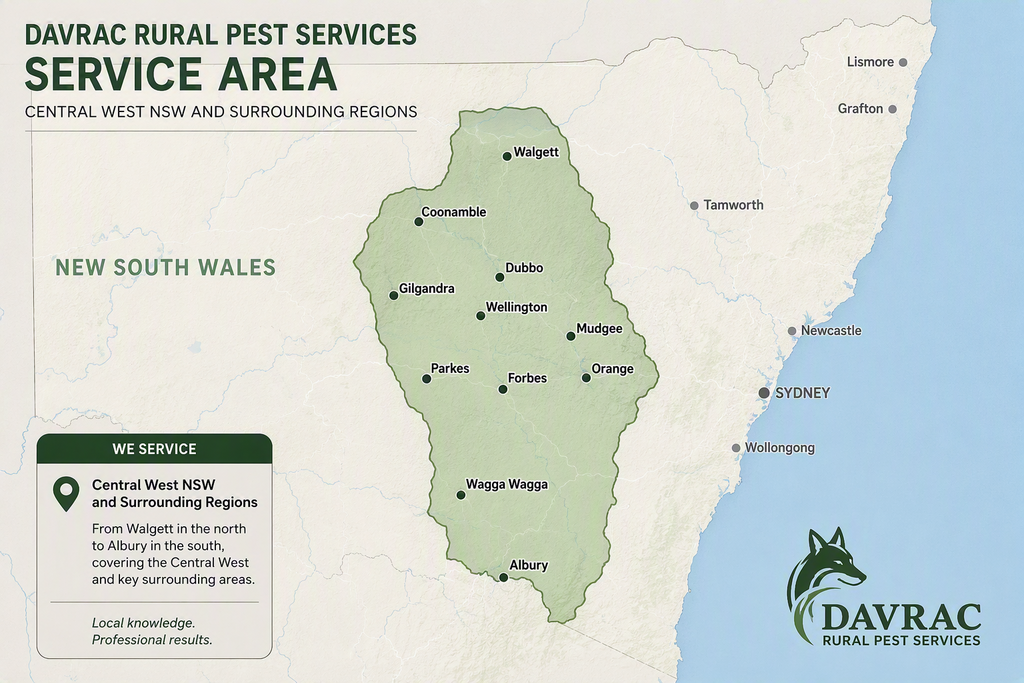 Service coverage map for rural pest control across NSW